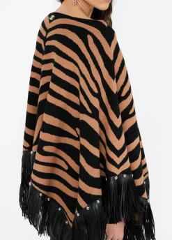 Liu Jo Poncho de cebra con flecos-Mujer Abrigos Y Chalecos