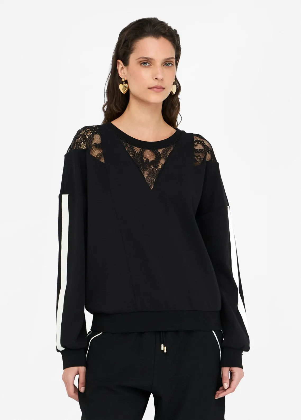 Liu Jo Sudadera de algodón con encaje-Mujer Sudaderas|Ropa Deportiva