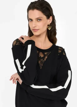 Liu Jo Sudadera de algodón con encaje-Mujer Sudaderas|Ropa Deportiva
