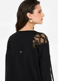 Liu Jo Sudadera de algodón con encaje-Mujer Sudaderas|Ropa Deportiva