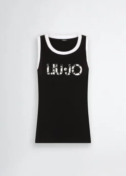 Liu Jo Top con logotipo y perlas-Mujer Moda Baño|Camisetas Y Tops
