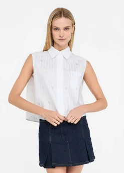 Liu Jo Top de algodón con strass-Mujer Camisas Y Blusas