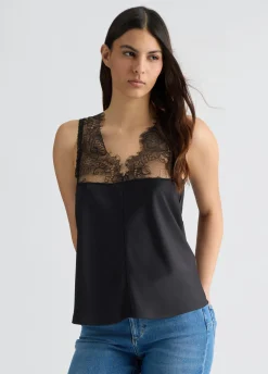 Liu Jo Top de raso con encaje-Mujer Camisetas Y Tops
