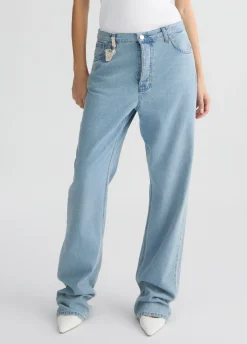 Liu Jo Vaqueros rectos azul claro con charm decorativo-Mujer Vaqueros Rectos