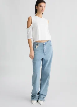 Liu Jo Vaqueros rectos azul claro con charm decorativo-Mujer Vaqueros Rectos
