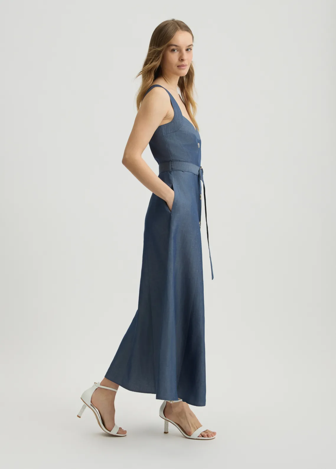 Liu Jo Vestido de lino con cinturón-Mujer Vestidos